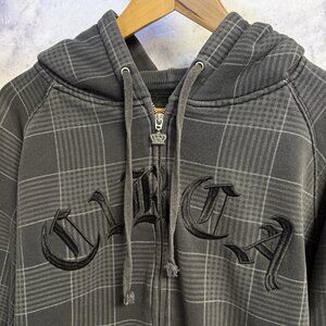 Vintage Y2K Circa Skateboards Hoodie Sweatshirt Black/Gray Zip Grunge Plaid XL